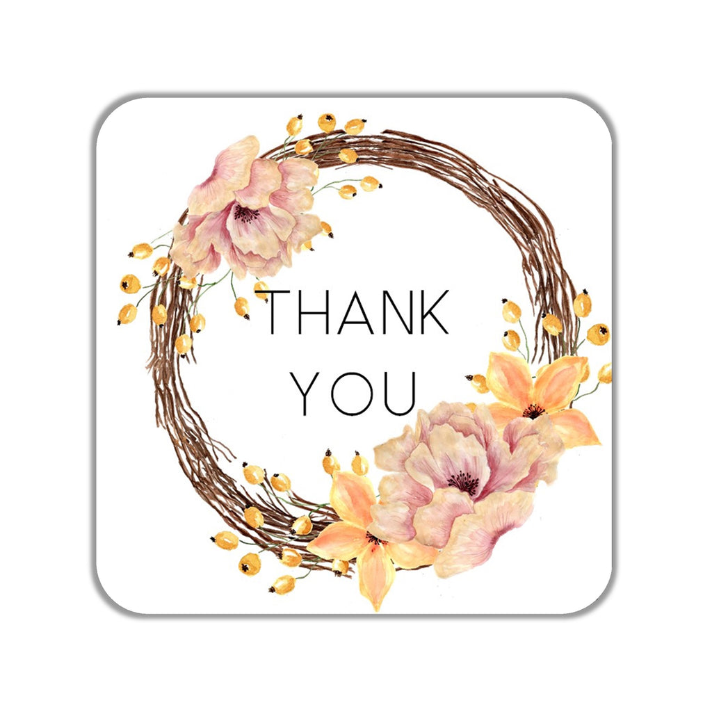 Peach Floral Wreath Favor Stickers OR Tags - Cathy's Creations - www.candywrappershop.com