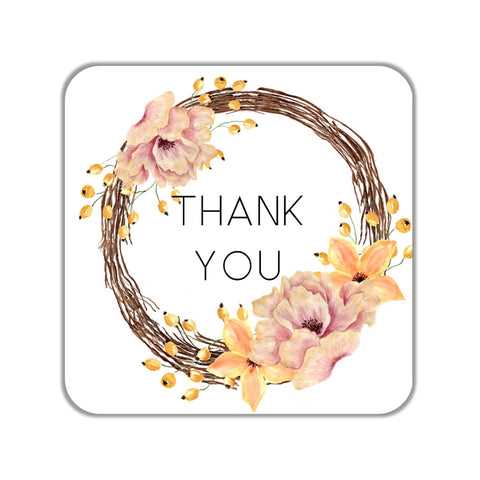 Peach Floral Wreath Favor Stickers OR Tags - Cathy's Creations - www.candywrappershop.com