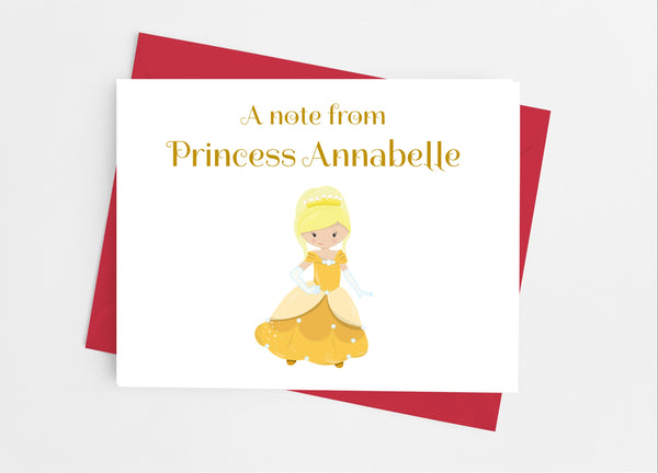 Yellow Princess Note Cards - Cathy's Creations - www.candywrappershop.com