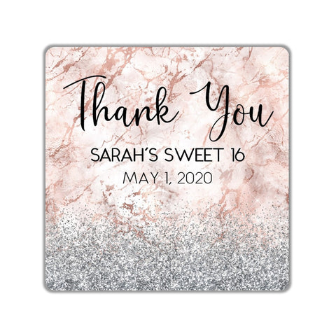 Marble and Silver Glitter Favor Stickers OR Tags - Cathy's Creations - www.candywrappershop.com