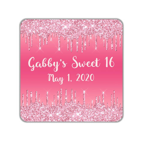 Pink Glitter Drip Favor Stickers OR Tags - Cathy's Creations - www.candywrappershop.com