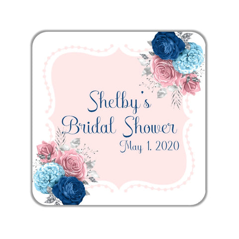 Pink and Blue Floral Favor Stickers OR Tags - Cathy's Creations - www.candywrappershop.com