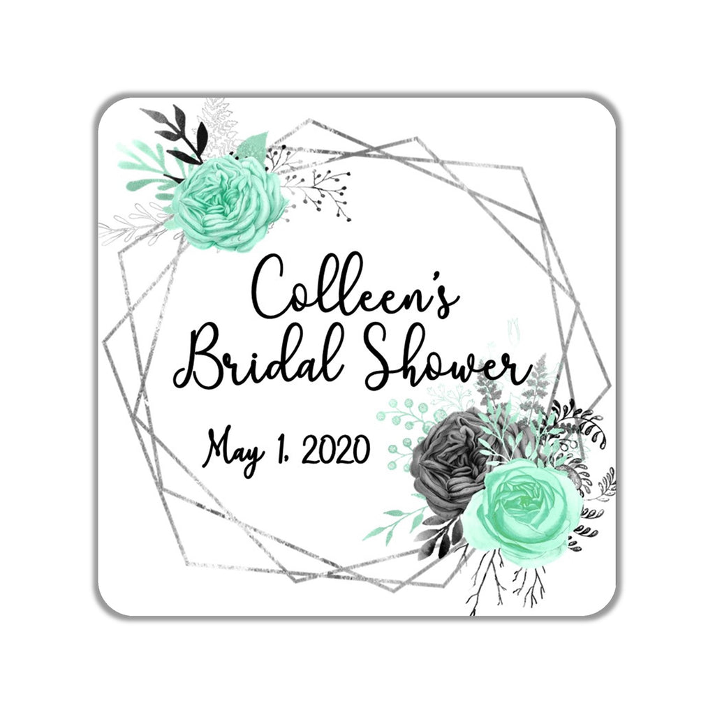 Mint Floral Geomtric Favor Stickers OR Tags - Cathy's Creations - www.candywrappershop.com