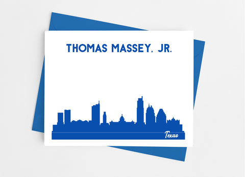 Texas State Skyline Personalized Note Cards - Cathy's Creations - www.candywrappershop.com