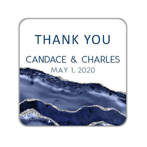 Blue Agate Wedding Favor Thank You Stickers OR Tags - Cathy's Creations - www.candywrappershop.com