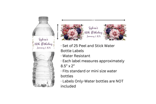 Pink and Blue Floral Water Bottle Labels
