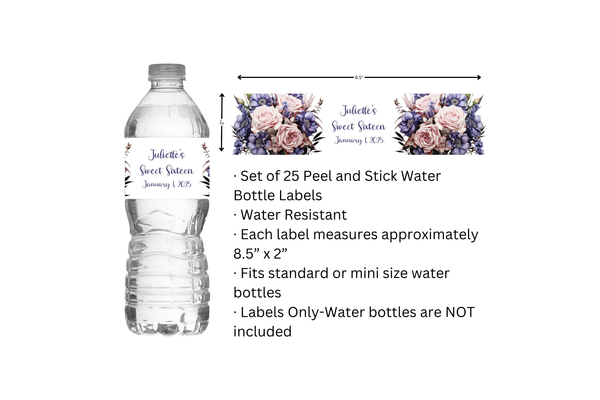 Pink and Blue Floral Water Bottle Labels