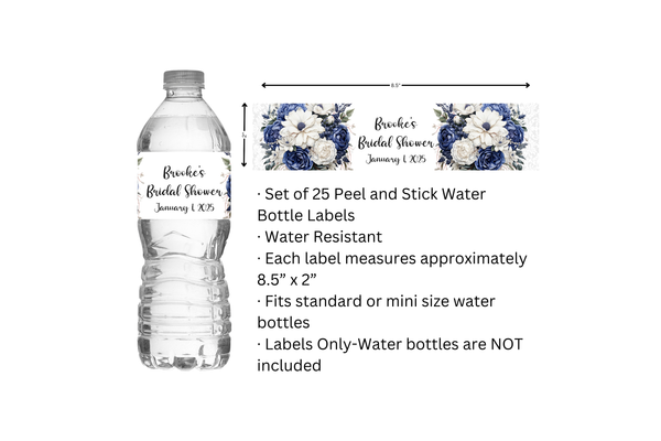 Blue Floral Water Bottle Labels