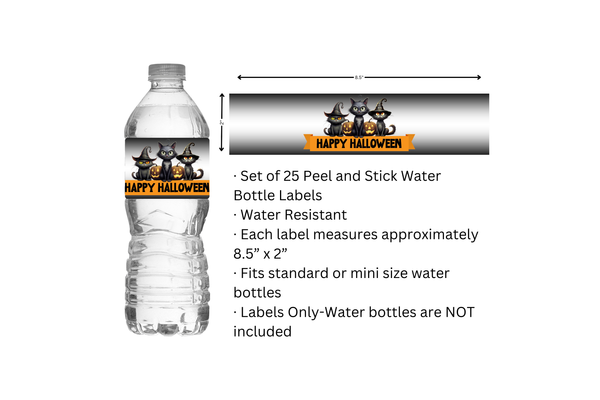Black Cat Halloween Water Bottle Labels