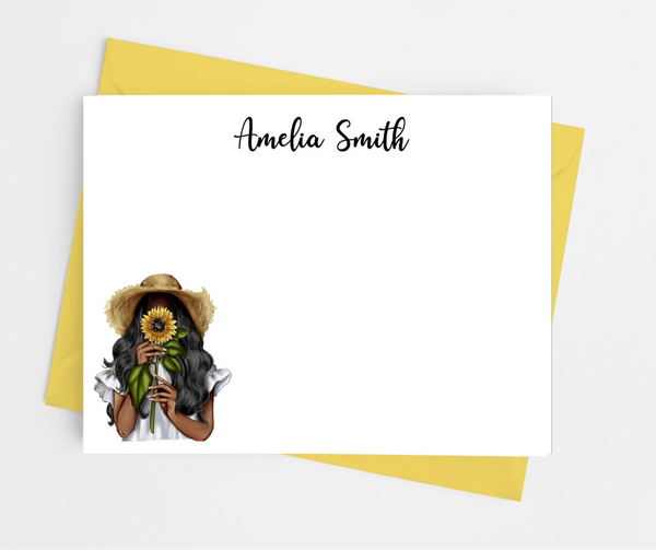 Sunflower Girl Flat Note Cards