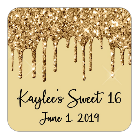 Glitter Drip Favor Stickers OR Tags-Gold