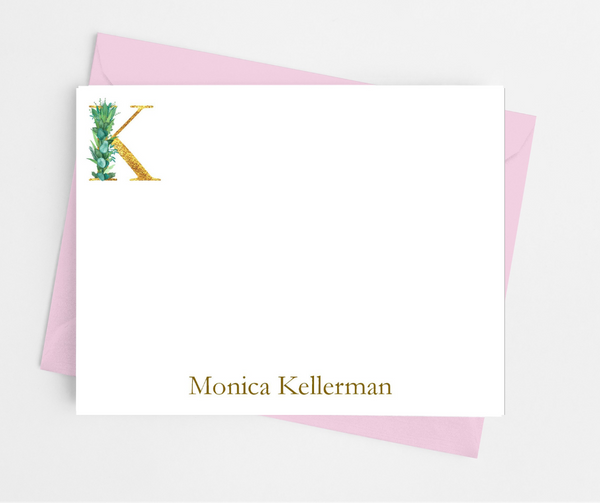 Greenery Initial Flat Note Cards