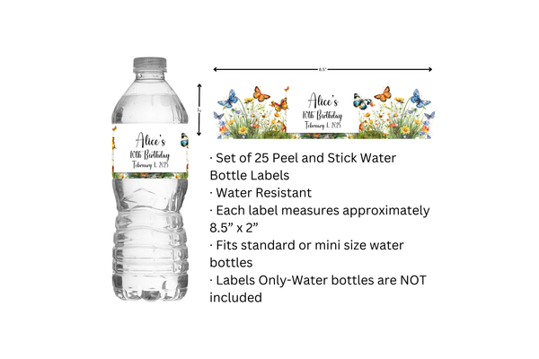 Butterfly Wildflower Water Bottle Labels