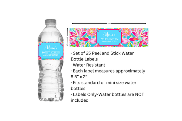 Preppy Floral Water Bottle Labels