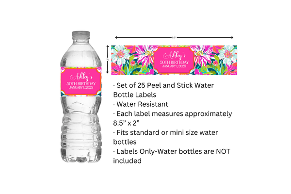 Preppy Floral Water Bottle Labels