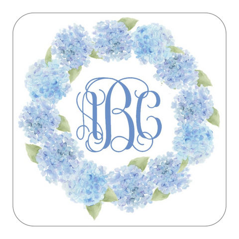 Blue Hydrangea Monogram Stickers OR Tags
