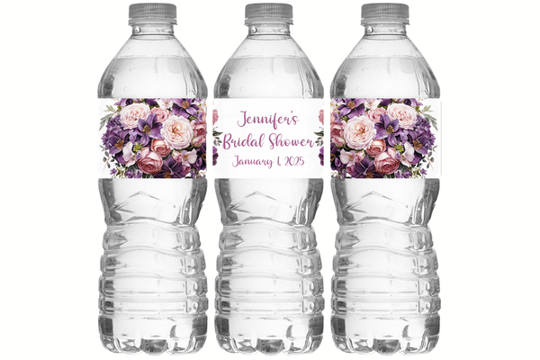 Pink and Purple Floral Water Bottle Labels