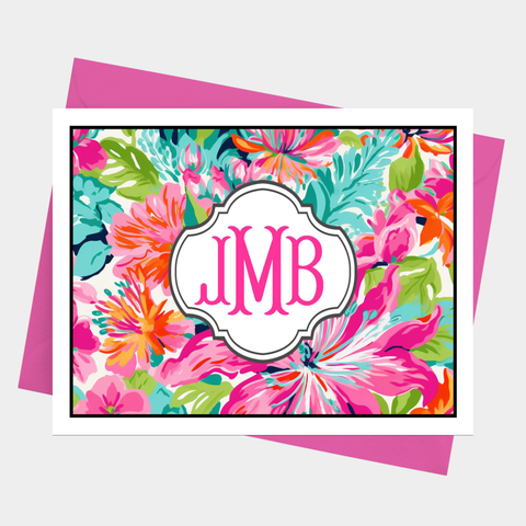 Preppy Floral Monogram Note Cards