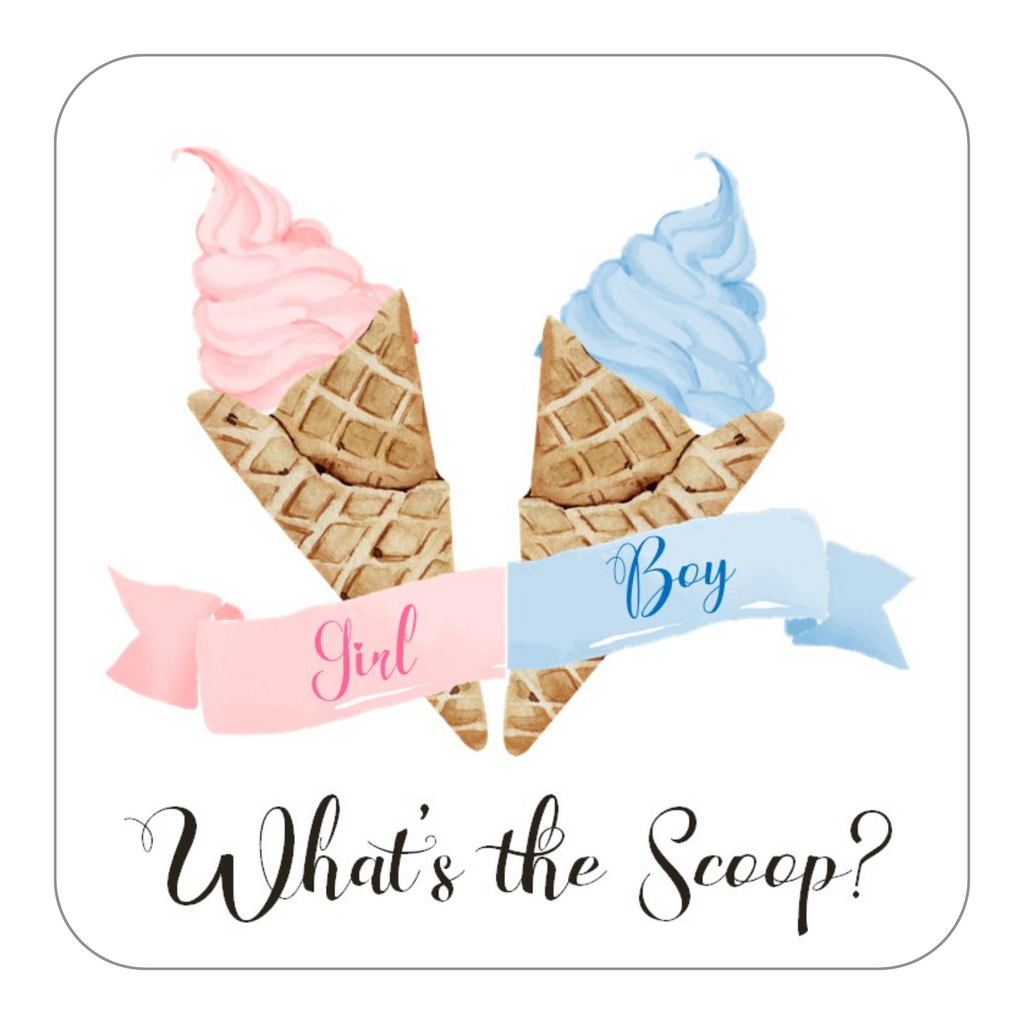 What's the Scoop Gender Reveal Favor Stickers OR Tags