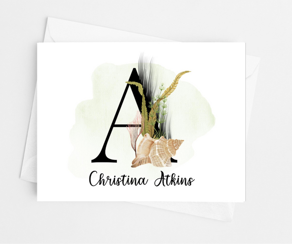 Sea Life Initial Monogram Note Cards