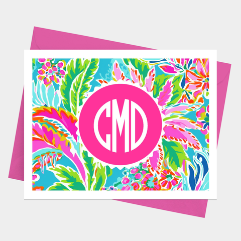 Preppy Floral Monogram Note Cards