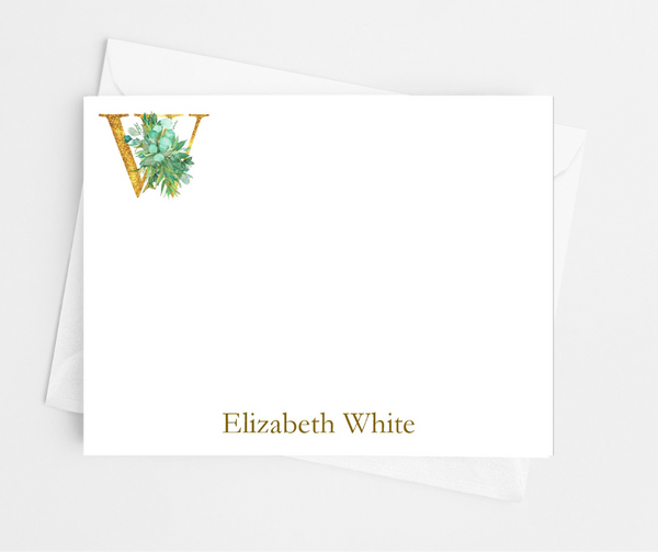 Greenery Initial Flat Note Cards