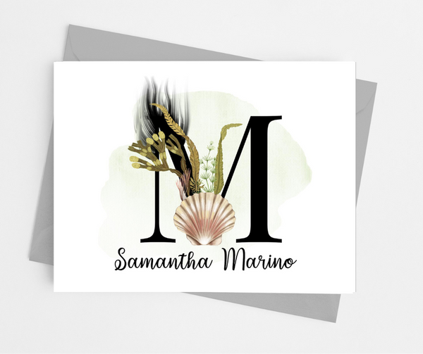 Sea Life Initial Monogram Note Cards