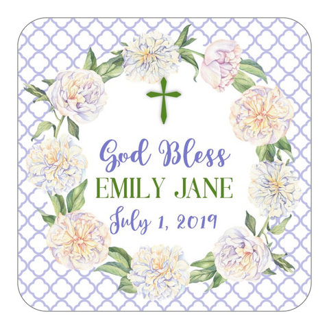 Floral Cross Favor Stickers OR Tags
