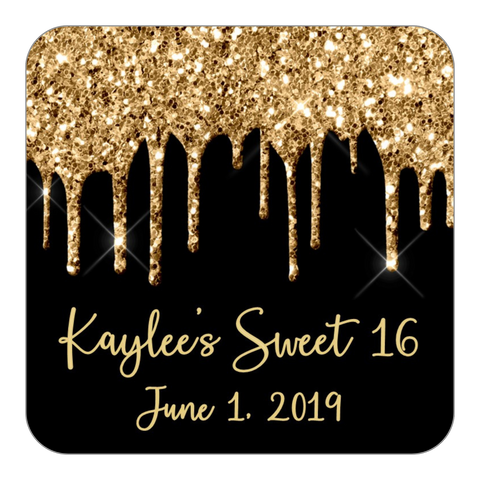 Glitter Drip Favor Stickers OR Tags-Gold/Black