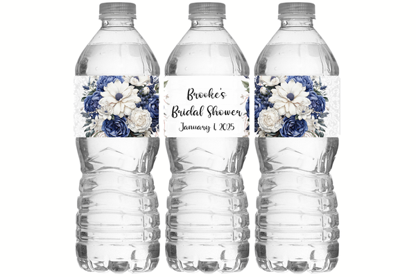 Blue Floral Water Bottle Labels