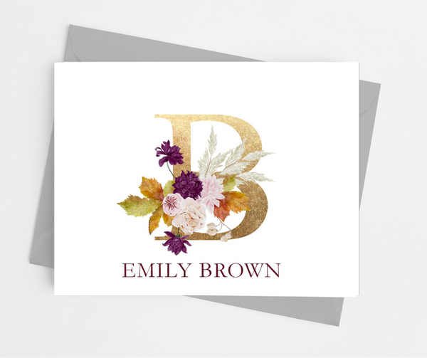 Fall Floral Initial Monogram Note Cards