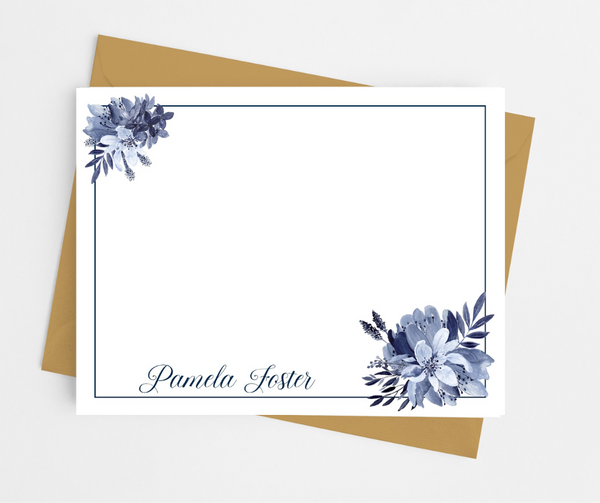 Blue Floral Flat Note Cards