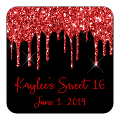 Glitter Drip Favor Stickers OR Tags-Red/Black