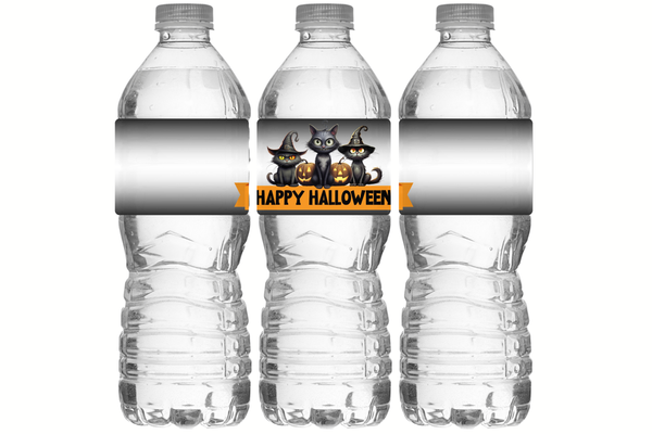 Black Cat Halloween Water Bottle Labels