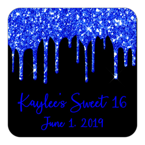 Glitter Drip Favor Stickers OR Tags-Blue/Black