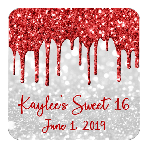Glitter Drip Favor Stickers OR Tags-Red/White