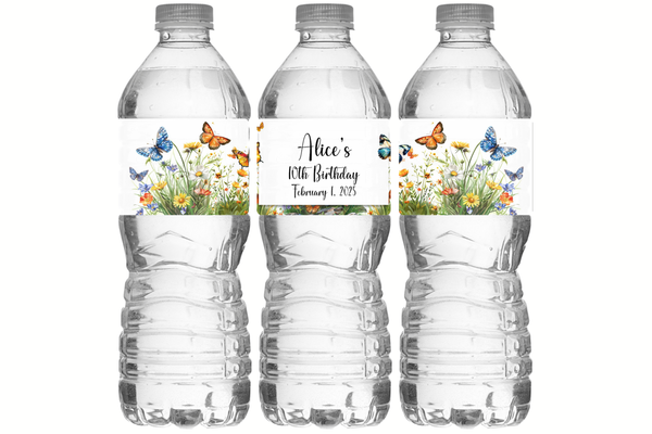 Butterfly Wildflower Water Bottle Labels