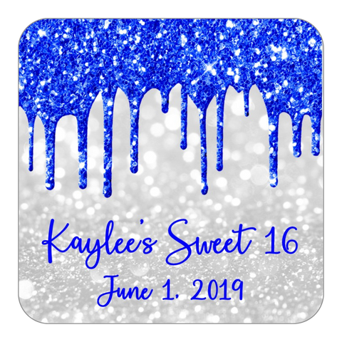 Glitter Drip Favor Stickers OR Tags-Blue/White