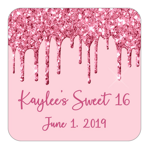 Glitter Drip Favor Stickers OR Tags-Pink