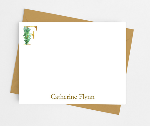 Greenery Initial Flat Note Cards