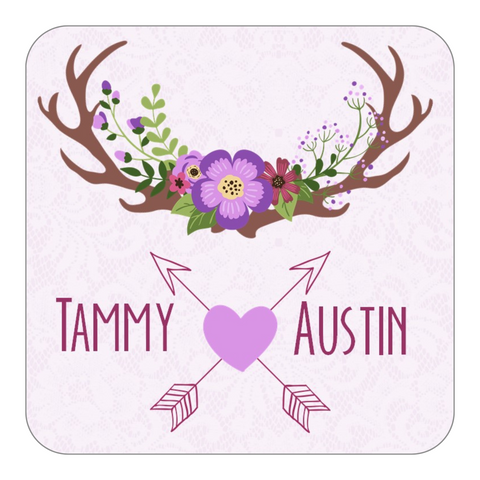 Rustic Floral Antler Wedding Stickers OR Tags