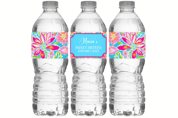 Preppy Floral Water Bottle Labels