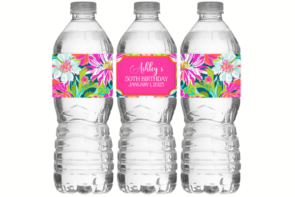 Preppy Floral Water Bottle Labels