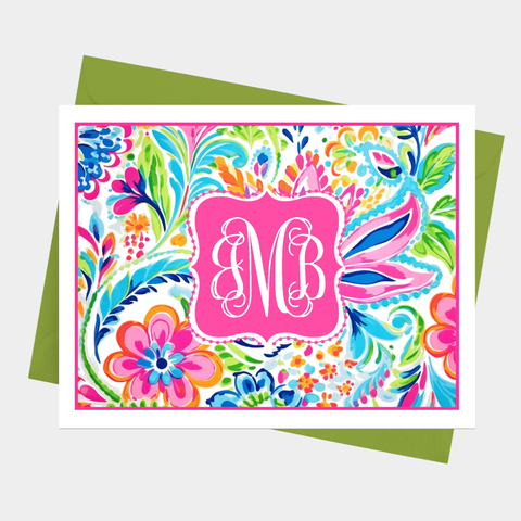 Preppy Floral Monogram Note Cards