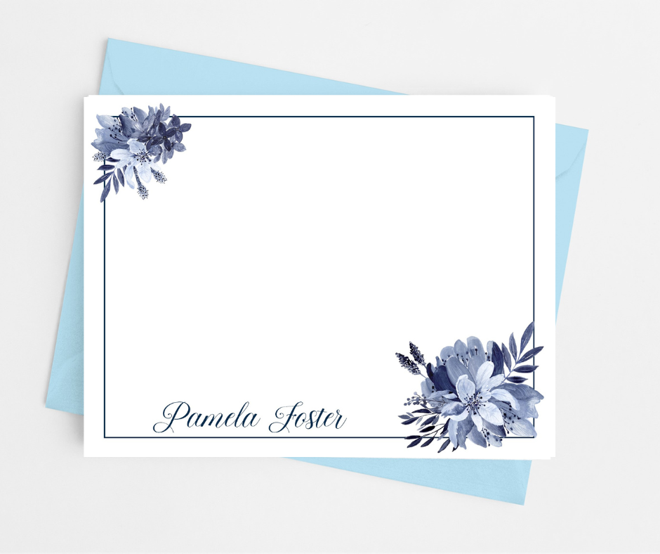 Blue Floral Flat Note Cards