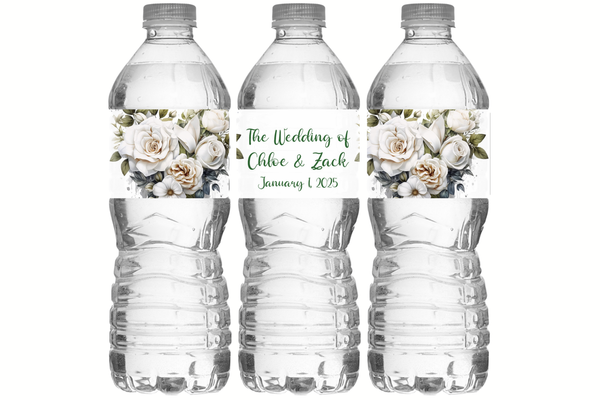 White Floral Water Bottle Labels