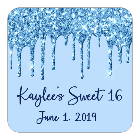 Glitter Drip Favor Stickers OR Tags-Blue