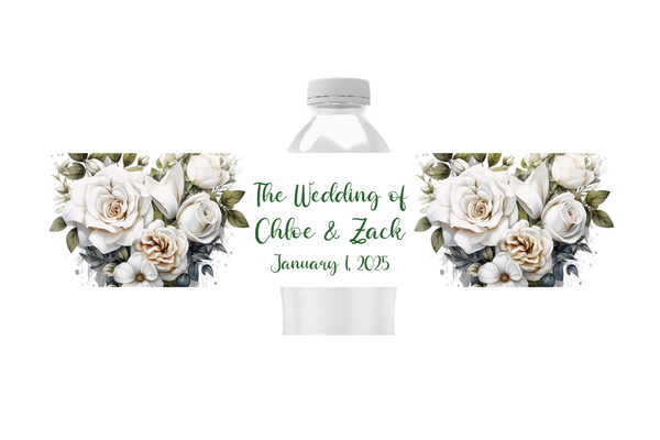 White Floral Water Bottle Labels