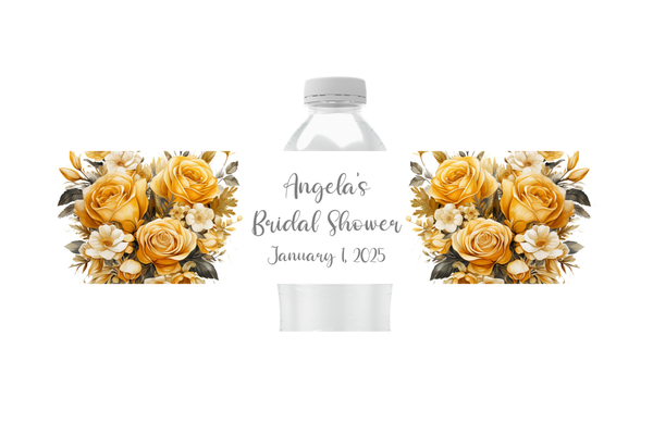 Yellow Floral Water Bottle Labels