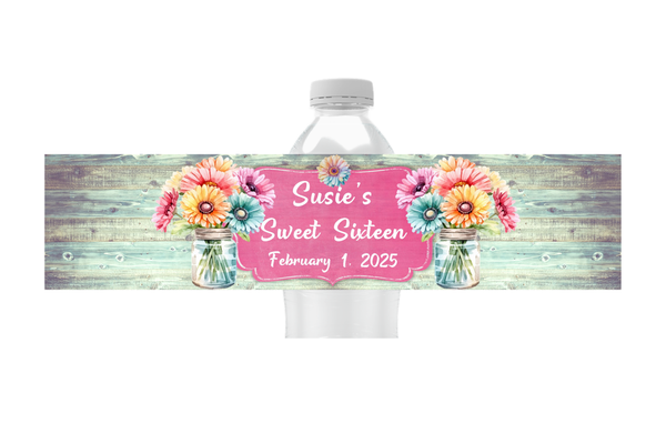 Gerbera Daisy Floral Water Bottle Labels